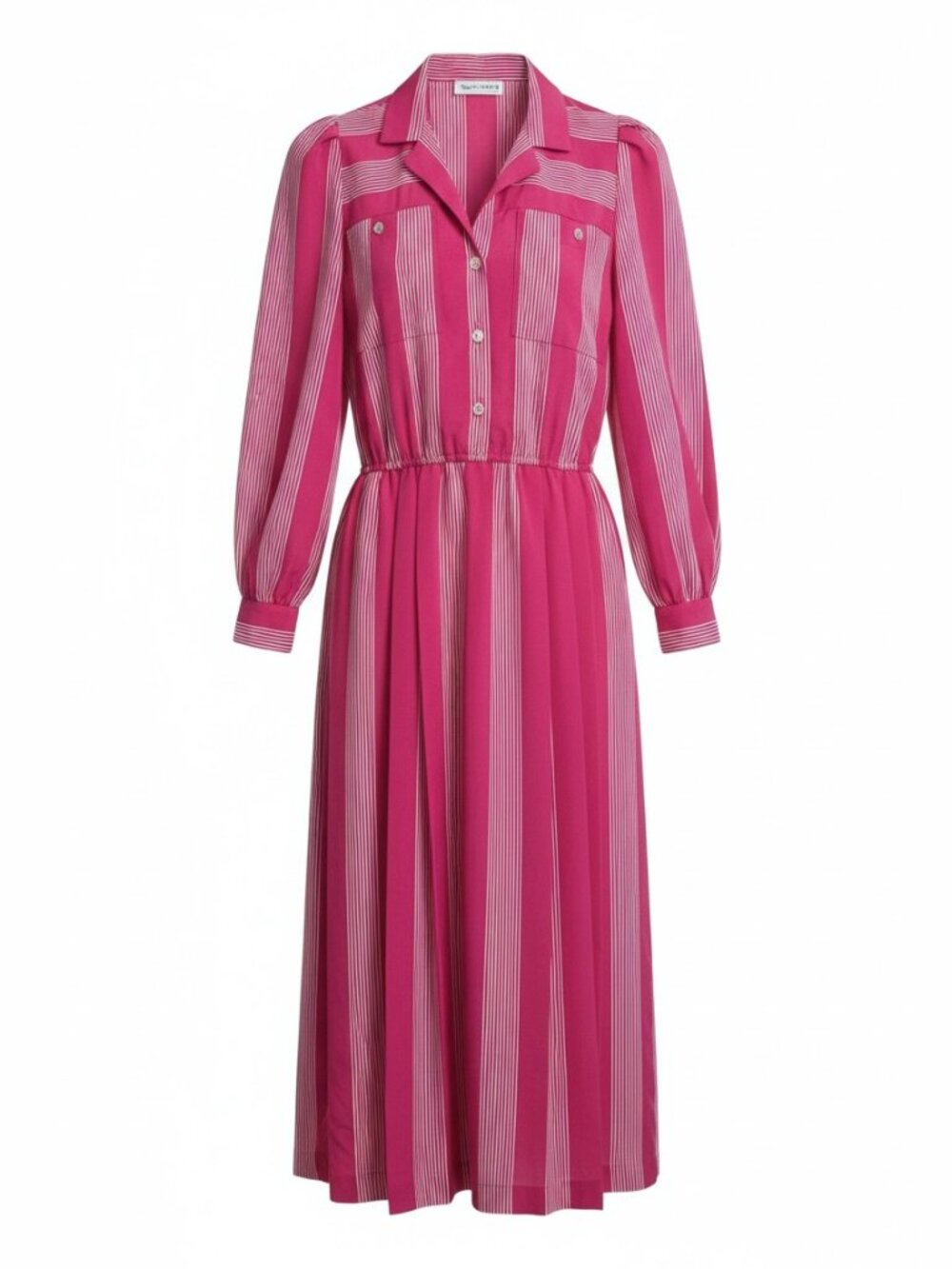 Vtg 80s Diane Von Furstenberg Tailored Pink Striped Midi Shirt Dress size 6 - Picture 1 of 7